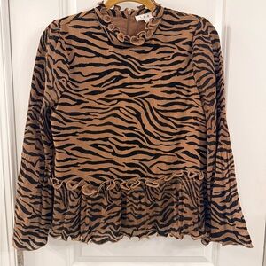 THML Brown and Black Animal Print Blouse